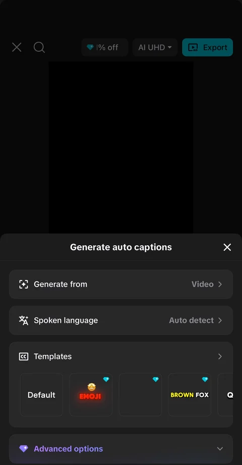 CapCut auto caption interface