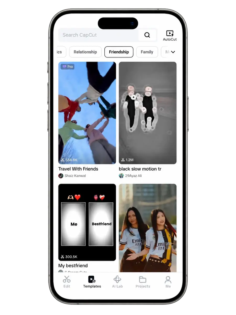 CapCut app home screen