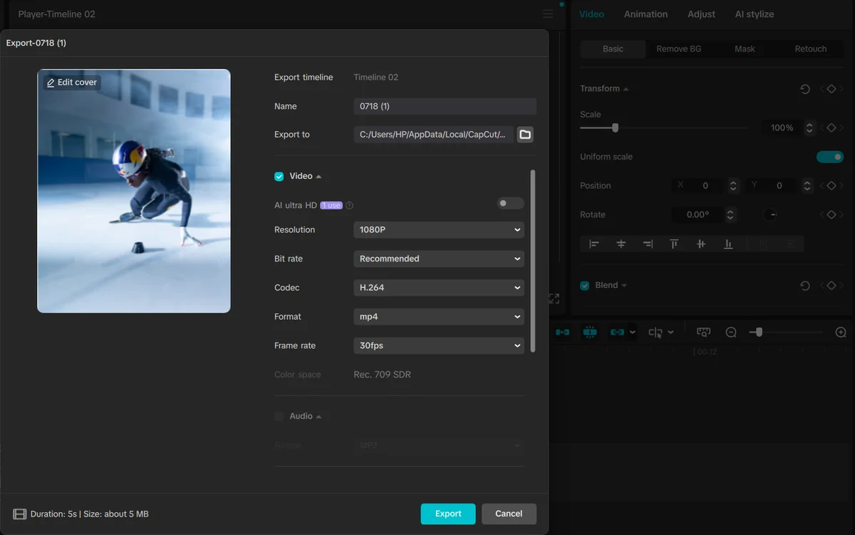 CapCut for PC export and sharing