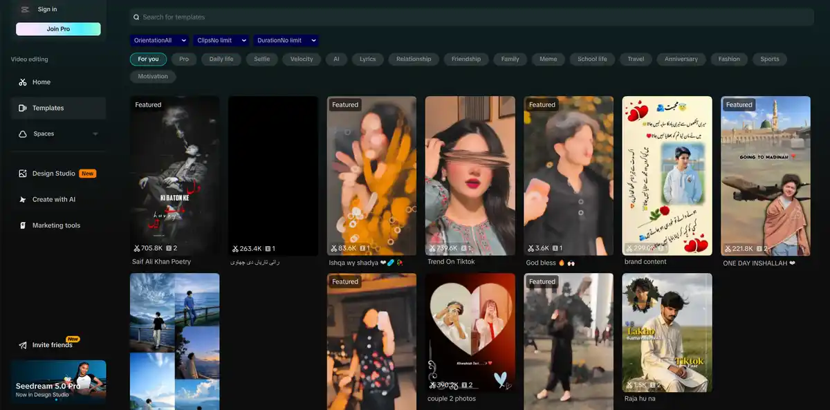 CapCut for PC editing templates